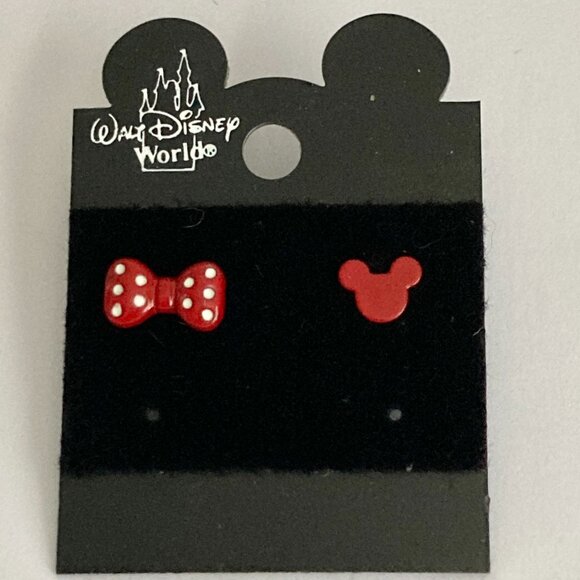 Vintage Disney Mickey Minnie Mouse Earrings Ears Bow Dots Icon Red Disneyana - Picture 8 of 10